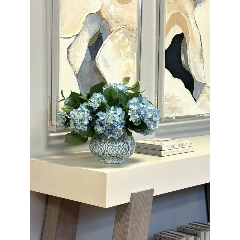 Keenum Hydrangea Floral Arrangement in Vase, Blue