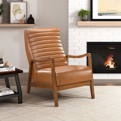 Meuble de salon moderne 1 pièce en similicuir avec finition noyer et bois d'hévéa massif