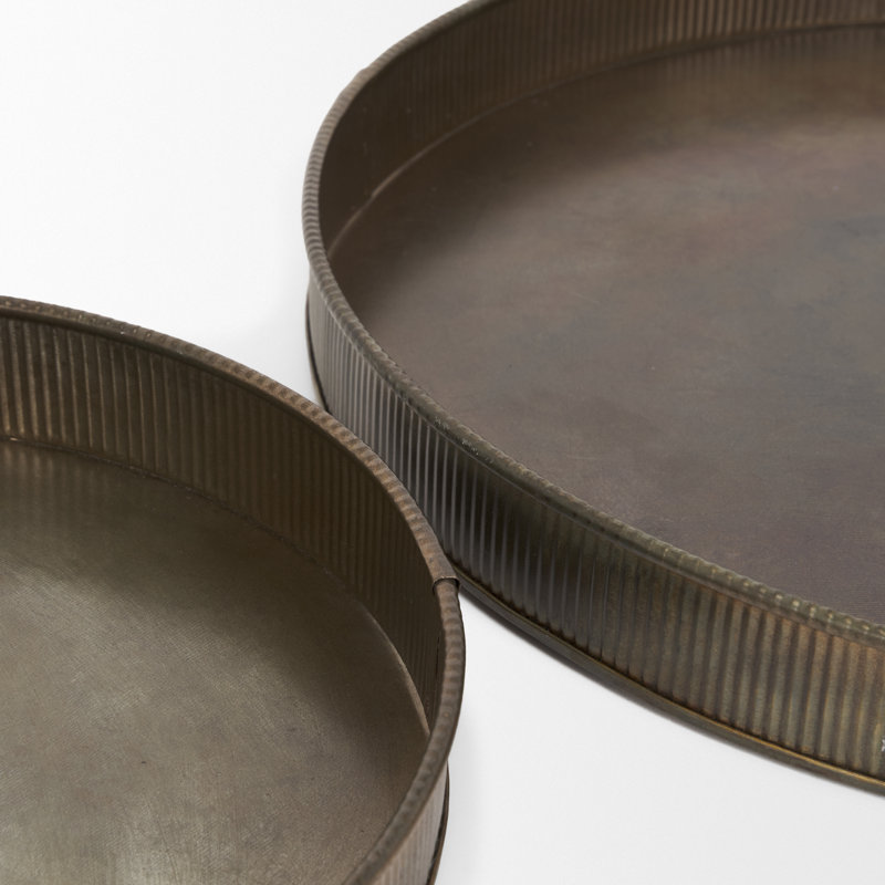 Ensemble de 2 plateaux en laiton vieilli rond Bonne bonne