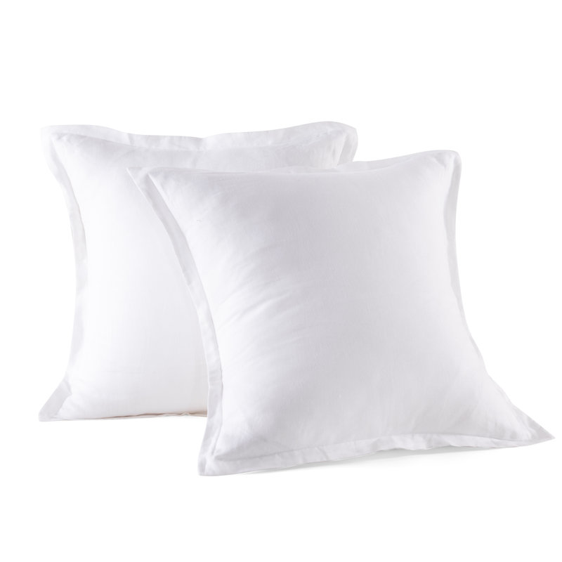  Taies décoratives européennes en lin lavé à la pierre 26 x 26 po, Blanc