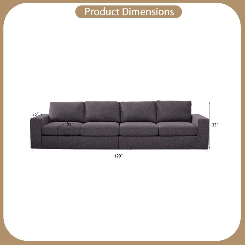 Lilliyan 120" Upholstered Sofa, Dark Gray 100% Linen