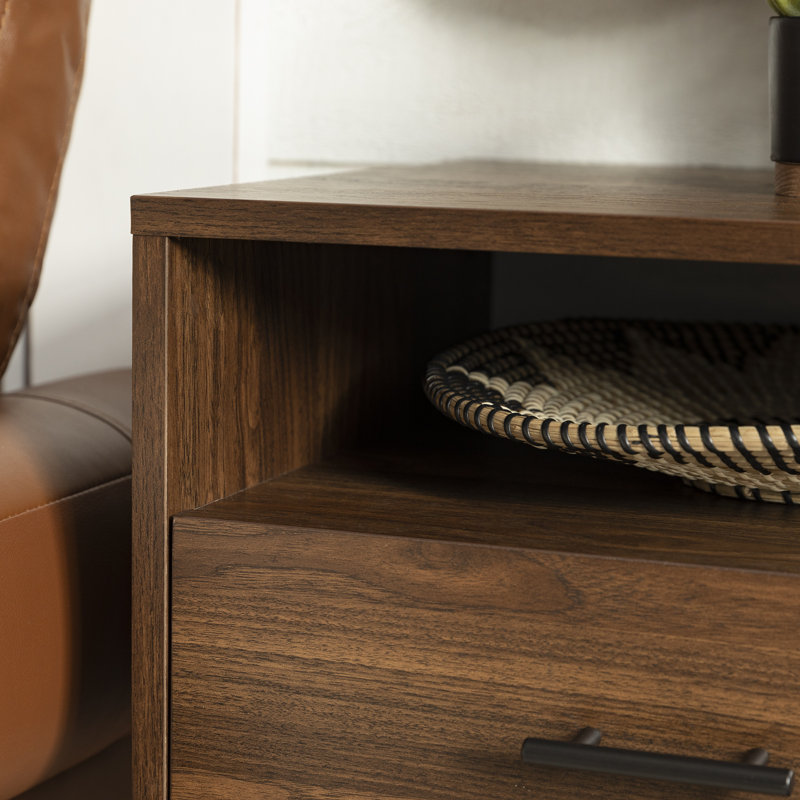 Adrow 1-Drawer Nightstand with Cubby, Dark Walnut