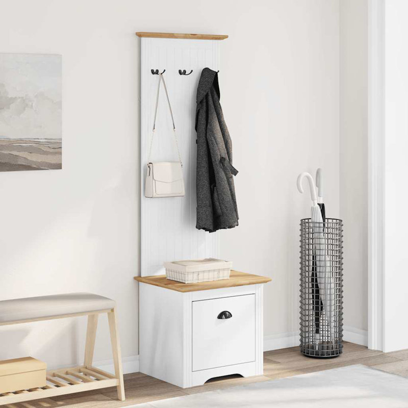 Hallway Cabinet With Hooks BODO 50X40x157 Cm, White/Brown