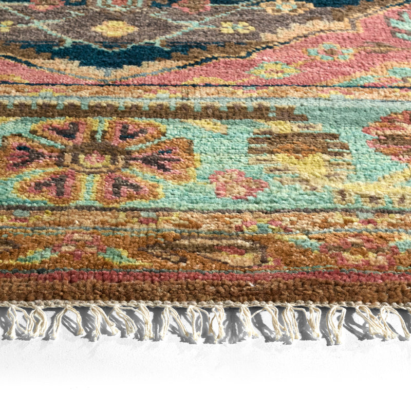 Jaipur Living Afri JIN03 Handknotted Medallion Pink and Teal Runner Rug (3'x10'), Runner 3' x 10'
