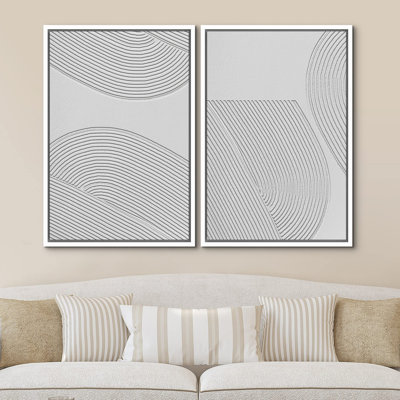 2 Pieces Geometric Gray Line Abstract Neutral Art Decor Artwork Minimal - No Texture Canvas Print