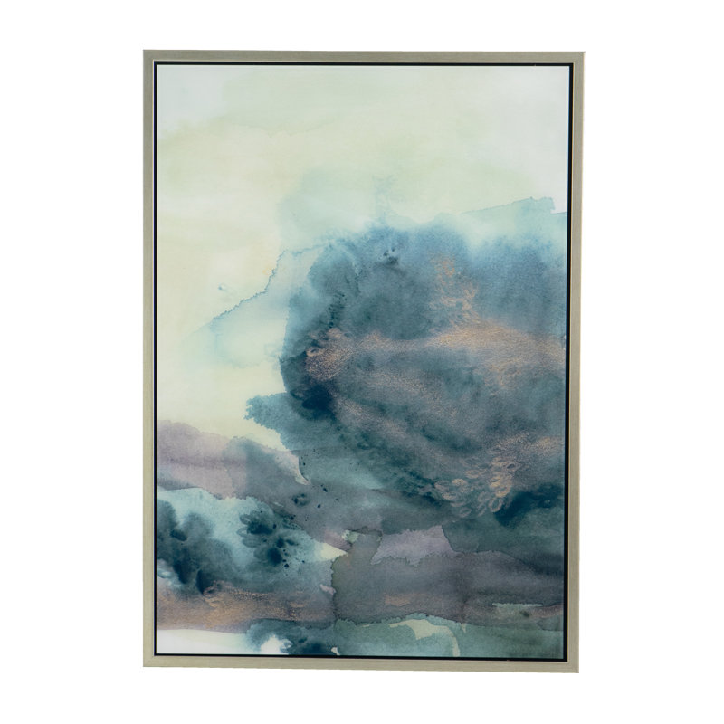 36" Abstract Green and Blue Acrylic Canvas Wall Art with Champagne Frame