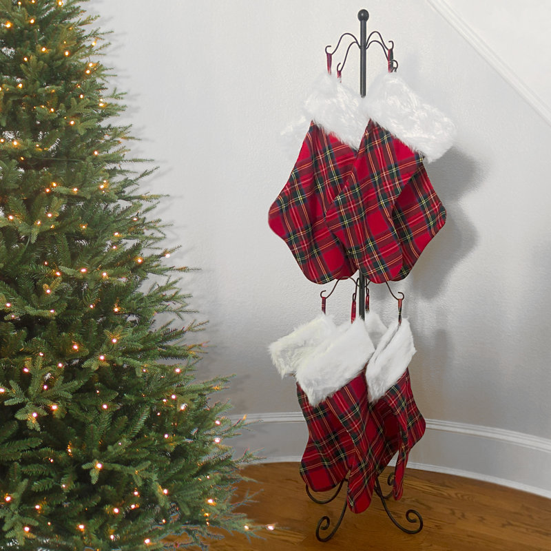 Black Adjustable Metal Christmas Stocking Tree Stand with 12 Hooks