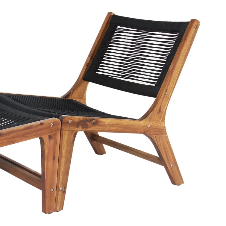 George Oliver Hester Rope Solid Wood Patio Chair with Ottoman Outdoor Lounge Chairs