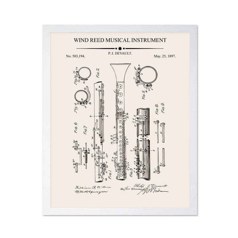 Plan de la Clarinette, Poster, 18"H x 24"W, White Framed