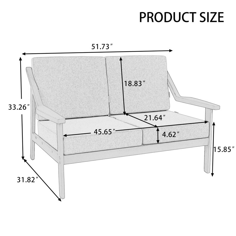 Causeuse d'extérieur en bois de teck avec coussin et accoudoirs Marlo, Gris foncé, Noir