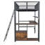 Lit mezzanine simple en métal avec poste de travail intégré, DEL et rangement multiple-406509855