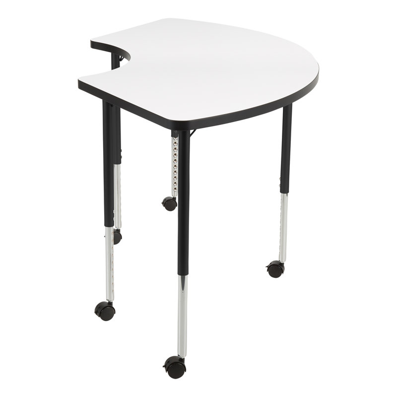 Structure Series 1/3 Round 65" x 30" Adjustable Height Mobile Collaborative Activity Table with Casters, Noir, Blanc