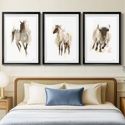 «Rustic Horse I», reproduction sur mesure encadrée de qualité supérieure - 3 pièces