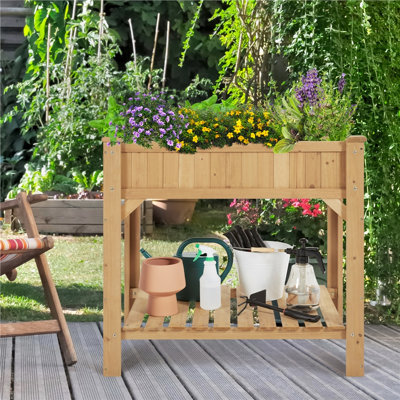 Toliver 8-Pocket Wood Elevated Garden Planter with Fabric Liner