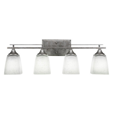 Uptowne 4 Light Bath Bar Shown In Aged Silver Finish With 4.5" Square White Muslin Glass