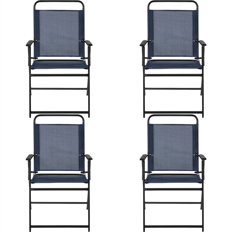 Folding Patio Dining Armchair, Navy Blue, 4
