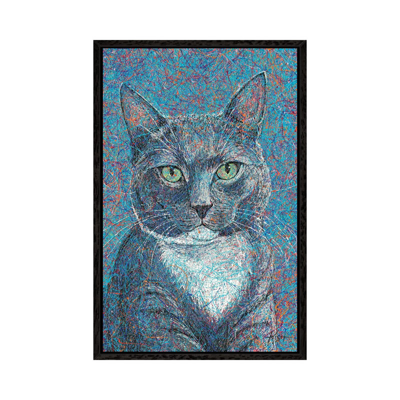 Kitty Cat Drip 1 Piece Painting on Canvas, 152.5 cm H x 101.5 cm W, Black Framed