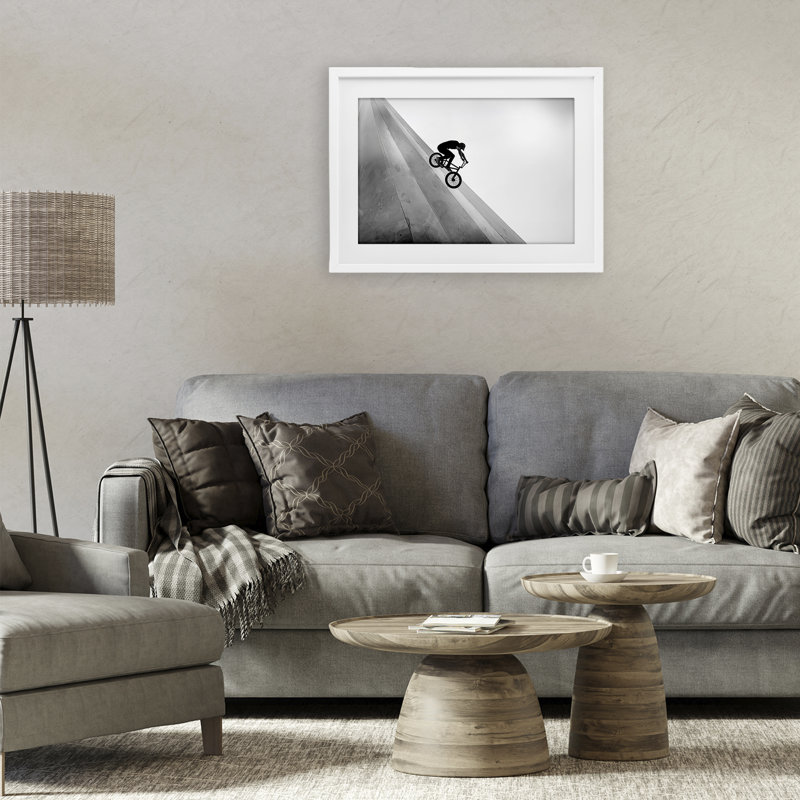 Motif noir et blanc encadré sous verre, design par Sissi et Seb, H 14 po x l 20 po, Cadre blanc côtier