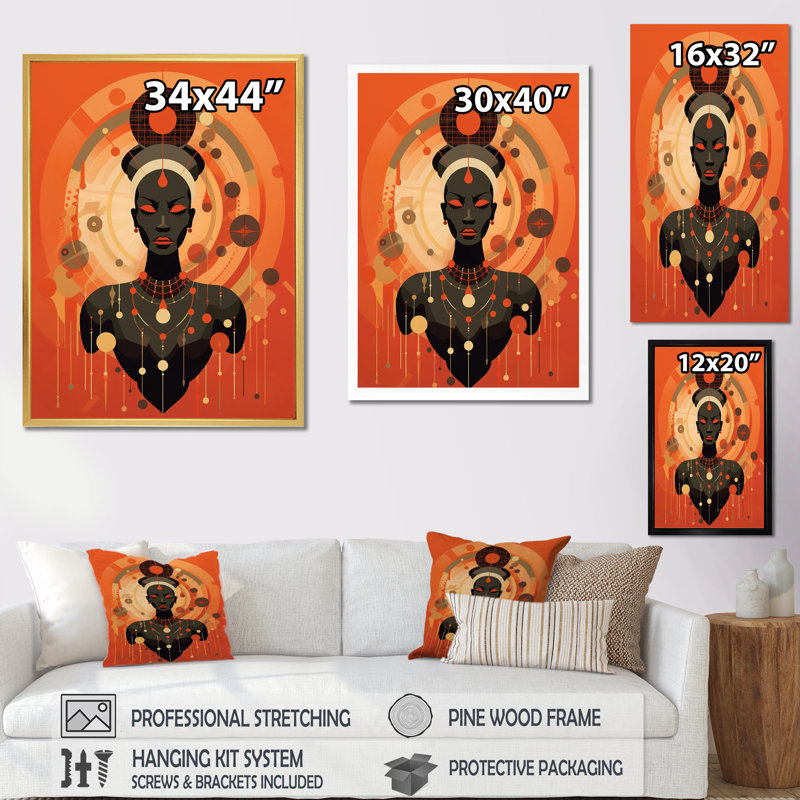 Illustration de la déesse tribale africaine I, H 40 po x l 30 po x P 1,5 po, Cadre simple argenté