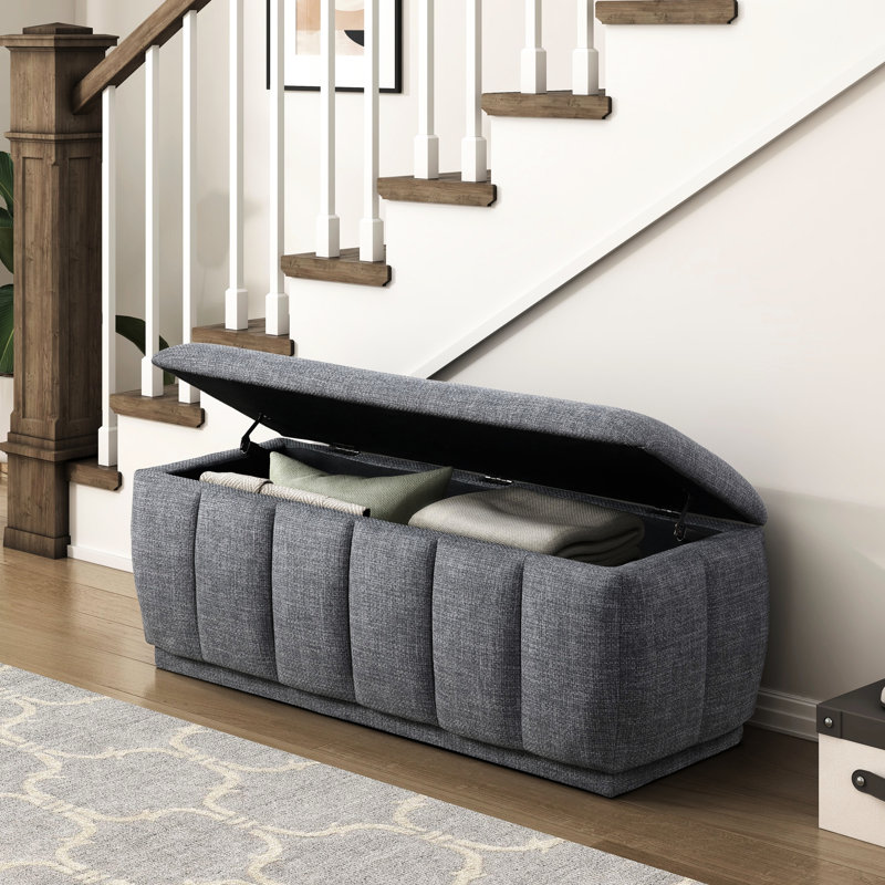 Banc de rangement gris avec contreplaqué et rembourrage en mousse