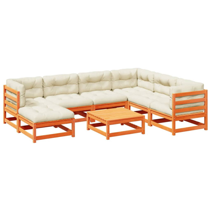 Ensemble de canapé de patio avec coussins 8 pièces Red Barrel Studio®, Crème, crème, Brun cire