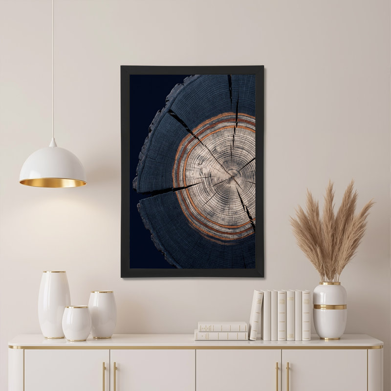 Art mural sur toile en forme de souche d'arbre foncé avec anneaux, 18"H x 12"W