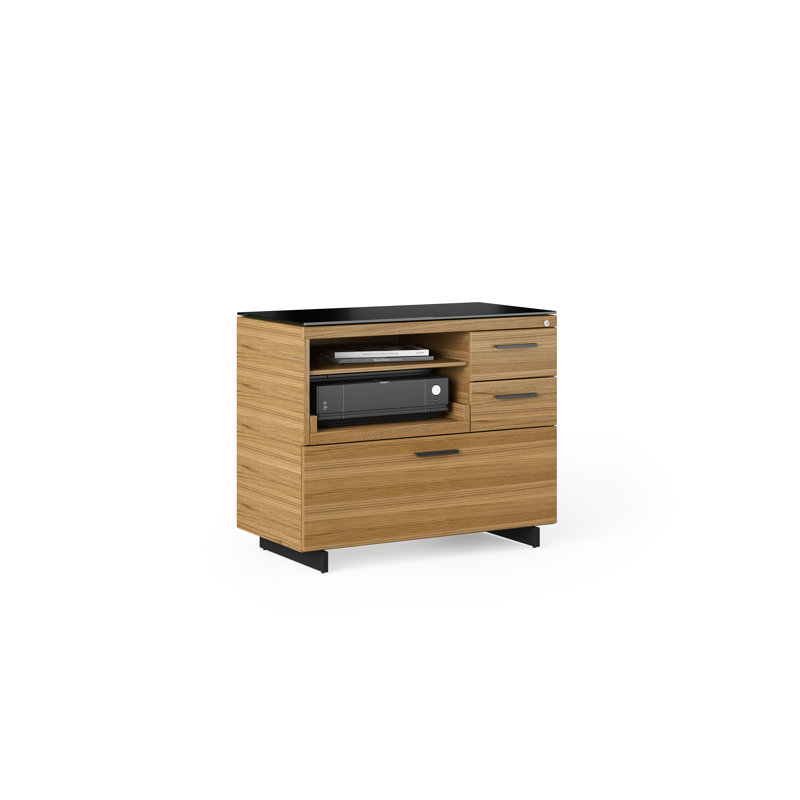 Sequel 20 35'' Wide 3 - Drawer Filing Credenza, Natural Walnut/Black