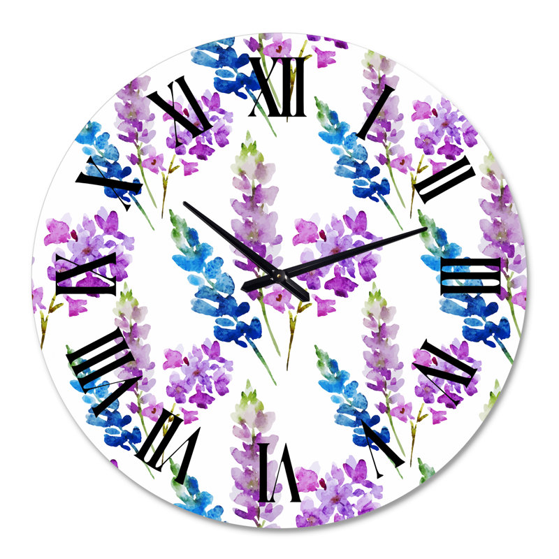 Motif floral rose et mauve - Horloge murale traditionnelle, Surdimensionné
