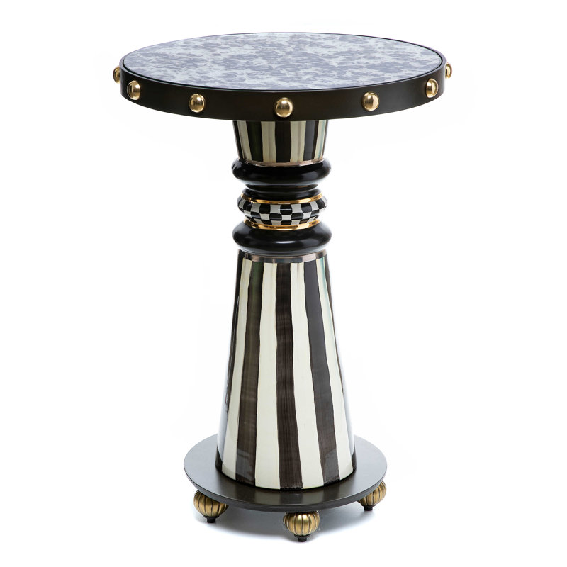 Round Black and White Mirrored Glass Accent Table