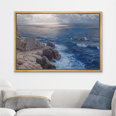 «Coastal Beach» IDÉE4WALL, reproduction d'art sur toile encadrée, pastel marin, océan, horizon, nature sauvage, illustrations, beaux-arts, paysage décoratif, détente / calme pour le salon, la chambre à coucher, le bureau, impression sur toile
