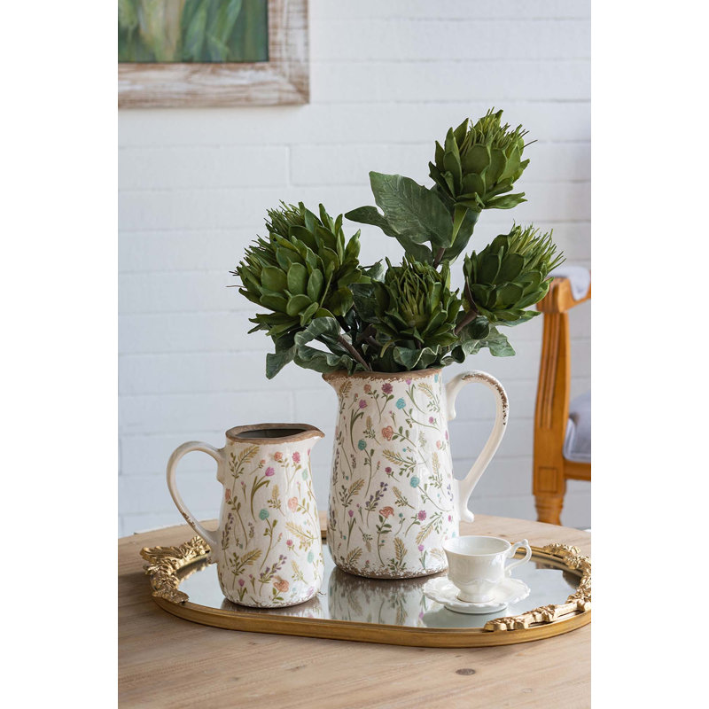Vase en céramique avec motif rustique et motifs floraux pour décoration intérieure et fleur