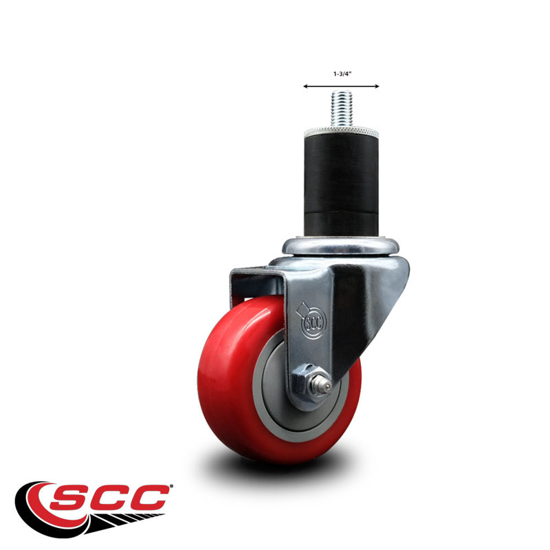 Roue extensible pivotante 3 po en polyuréthane rouge de 3 po et 4 po SCC