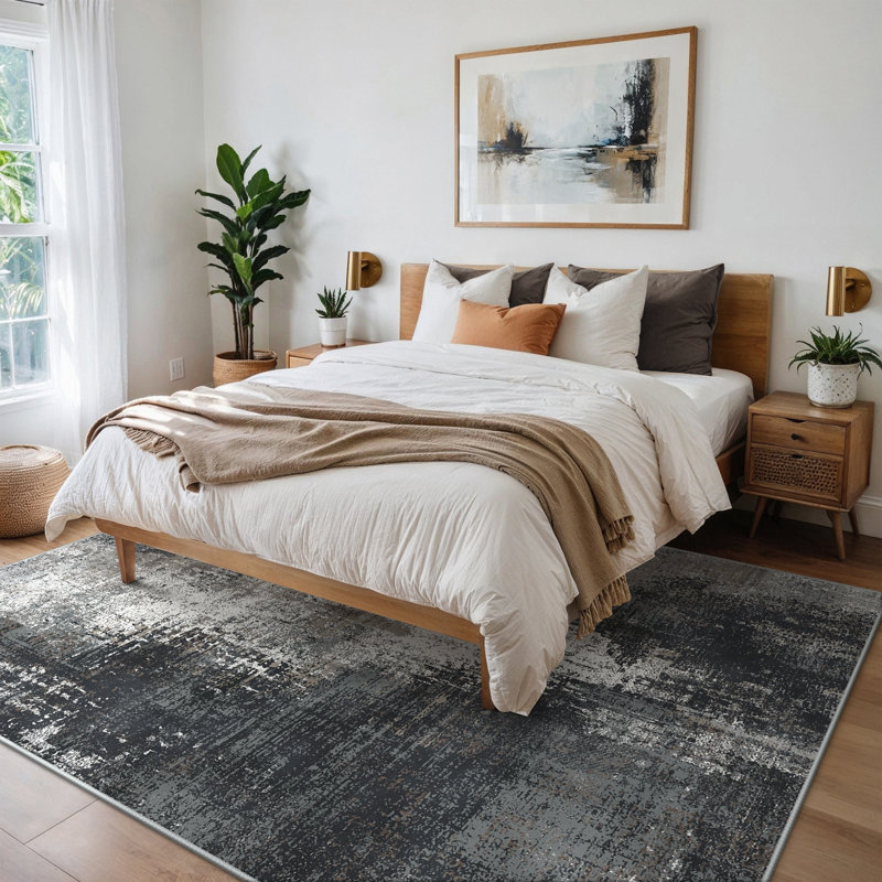 Abstract Area Rug, Black/Beige, Rectangle 160 x 230 cm