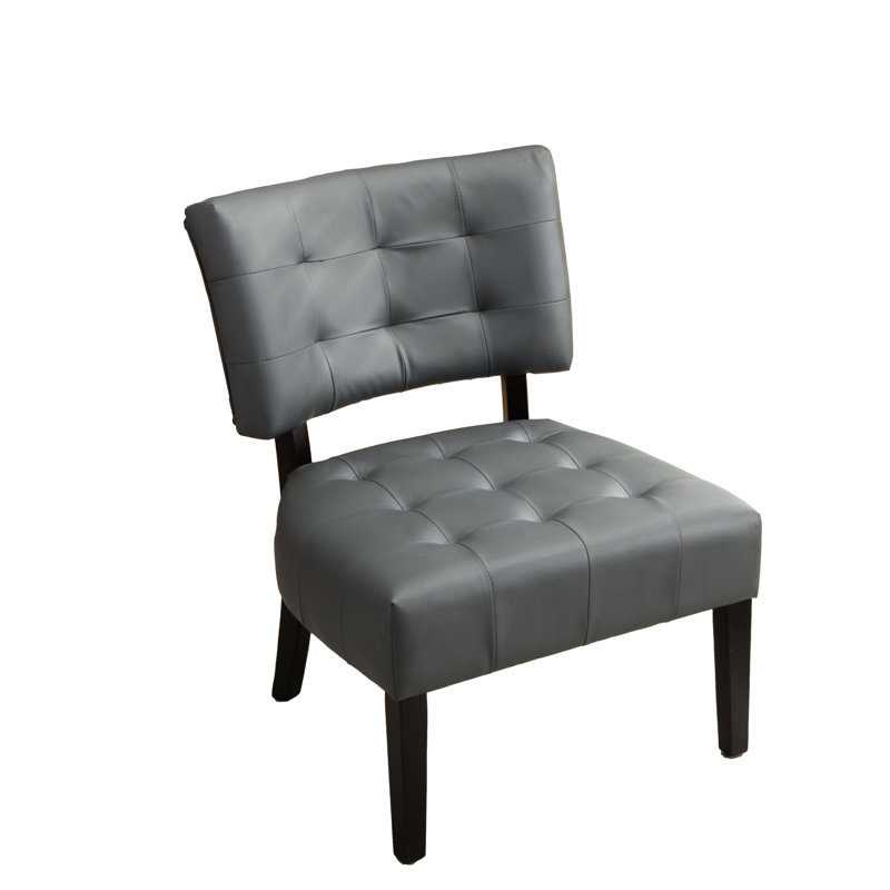 Gray Blended Leather Accent Chair With Oversized Tufting - Fine Craftsmanship Back Relaxing Seating, Gray
