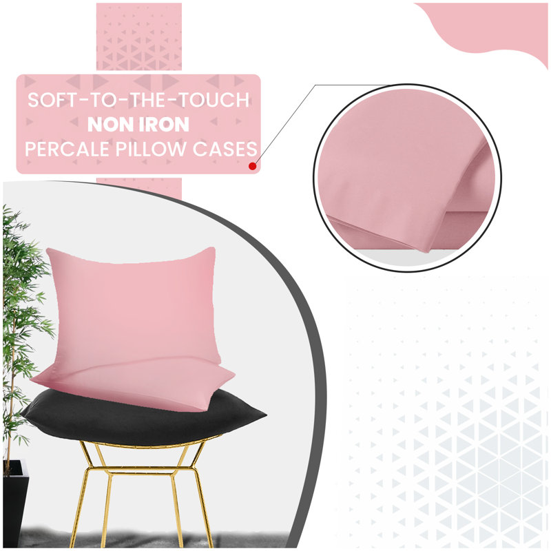 Plain Dyed Percale Housewife Pillowcase Pair 50x75cm | Premium Soft PolyCotton for Ultimate Comfort, Pink