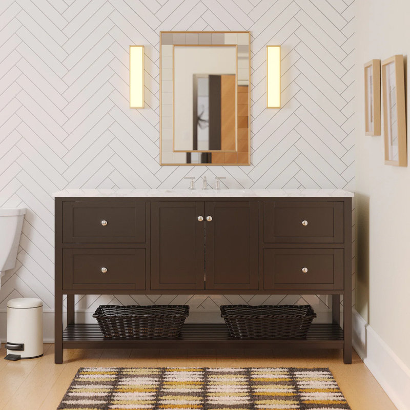 Binne 60" Single Bathroom Vanity Set, Chocolate, Engineered Carrara