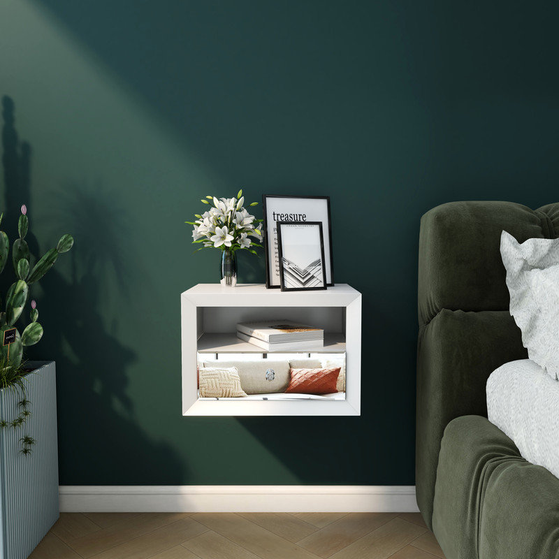 Modern Floating Bedroom Nightstand with Storage Drawer and Open Shelf