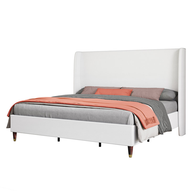 Cameren Upholstered Platform Bed, White, Full