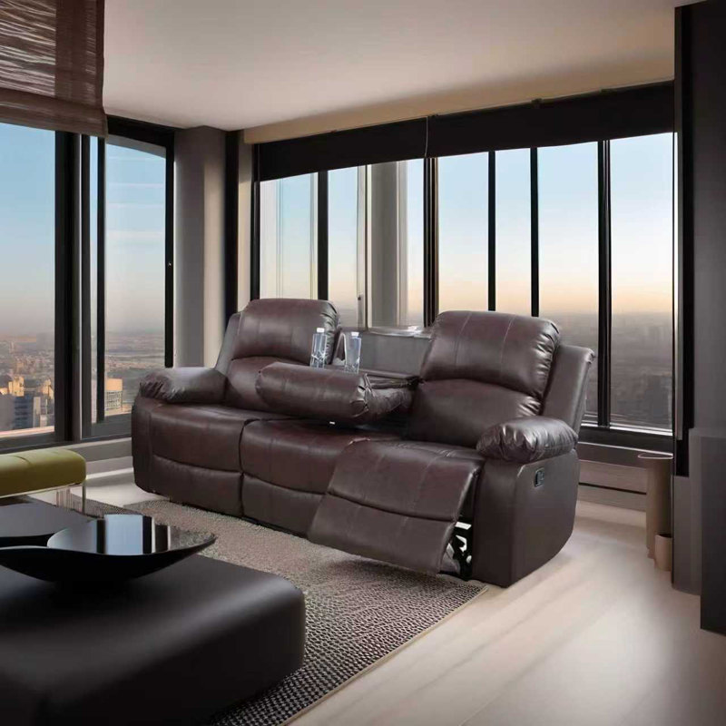 Brown PU Leather Couch Living Room Sofa