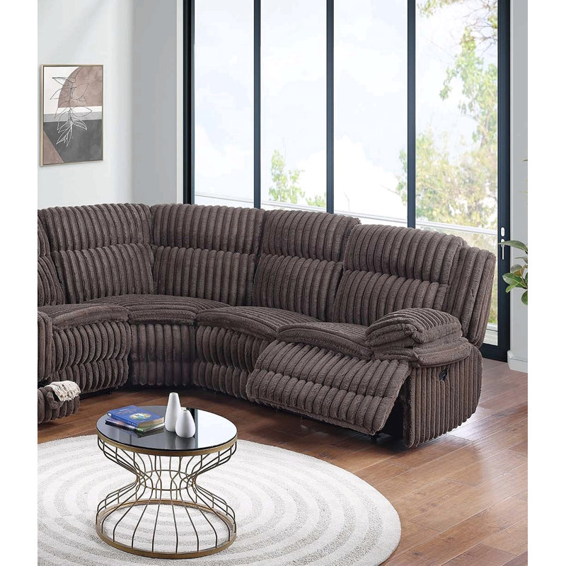 Canapé modulaire en fourrure velours côtelé en U avec console , Velours côtelé couleur chocolat