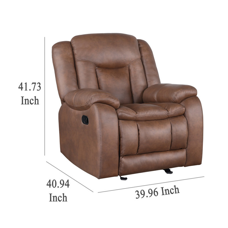 Fauteuil inclinable Olaf, similicuir moelleux, Brun selle, Manuel - Bouton-poussoir