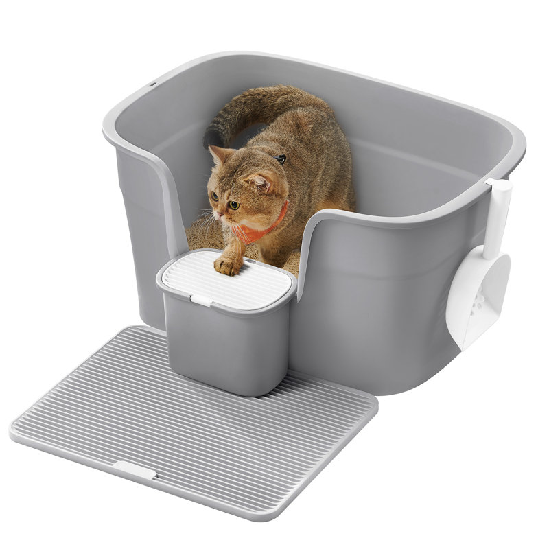 Polypropylene Litter Box with Scoop, Grey