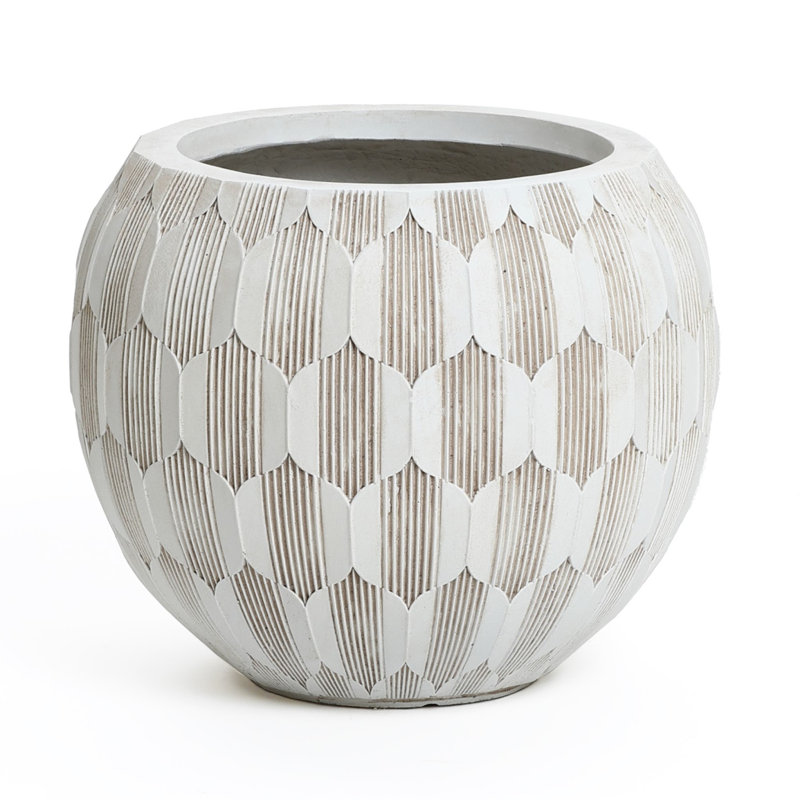 White and Beige Pattern 14.2-Inch Round Planter