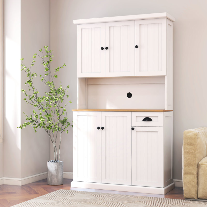 Armoire latérale de cuisine de 71 po - blanc, avec instructions d'assemblage faciles, tablettes réglables, 6 portes, 1 tiroir, comptoir de micro-ondes autoportant et rangement à collation de conception moderne, tiroir blanc