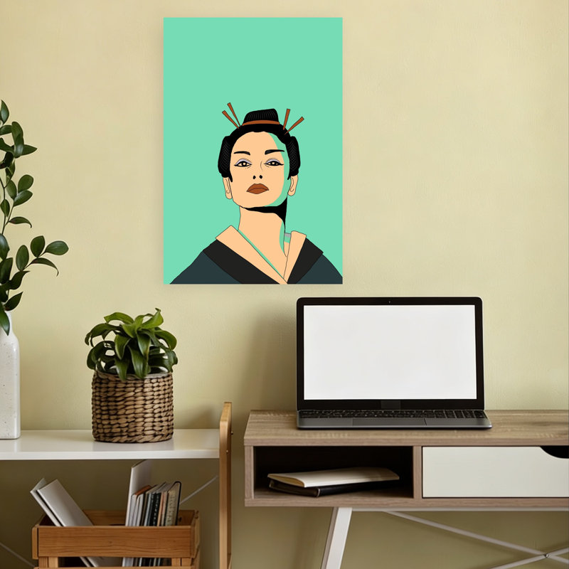 «Elegant Geisha Portrait», art contemporain élégant et audacieux, H 18 po x l 12 po