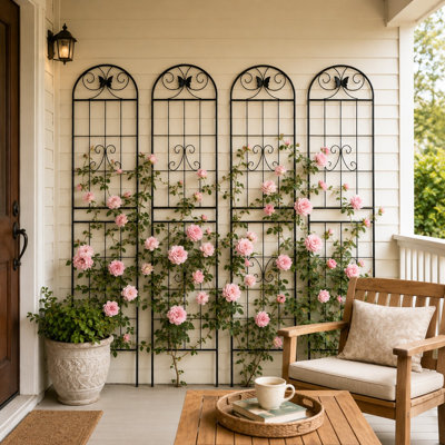 4-Piece Metal Garden Trellis Set with Arched Scroll Design