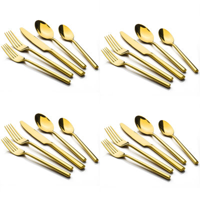 Ensemble de couverts 20 pièces en acier inoxydable forgé doré avec ustensiles de service pour 4