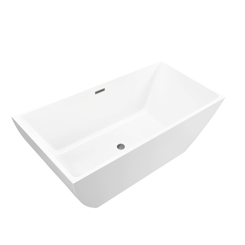 66.9" x 31.5" Freestanding Soaking Bathtub, White/Brushed Nickel
