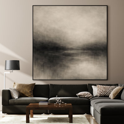 Extra Large Wall Art Fabric Print - Moody Minimal Lake Horizon Soft Neutral Landscape for Bedroom or Office - "Frame Assembly Required (Unfinished Frame)"