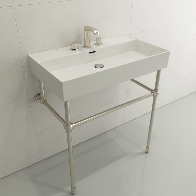Milano 31.69'' L Bathroom Sink, White, Single-Hole